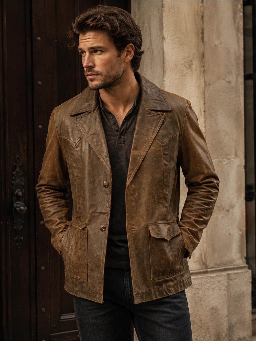 Wilsons Leather Brown Men's Leather Field Coat